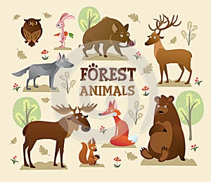 Collection of forest and wild animals with decor