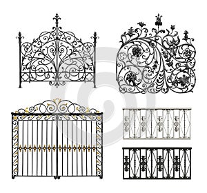 Collection of forged gates and decorative lattice photo