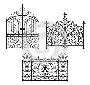 Collection of forged gates and decorative lattice photo