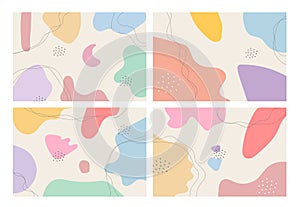 A collection of four abstract backgrounds. Hand drawing various shapes and doodle objects.