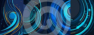 Abstract Blue Vector Backgrounds with Curved Lines and Circular Elements
