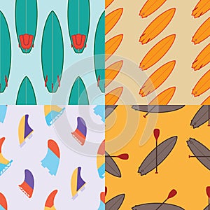 Collection of four color seamless surfing patterns