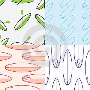 Collection of four color seamless surfing patterns