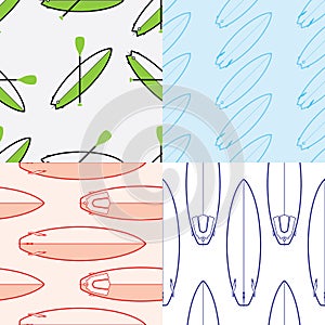 Collection of four color seamless surfing patterns photo