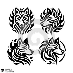 Tribal Wolf Head Logos Vector Set
