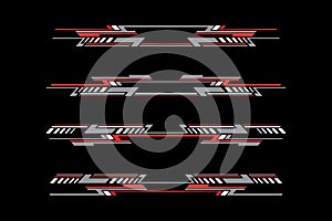 Futuristic Geometric Decal Stripes - Red, White, and Grey on Black