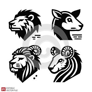 Animal Head Logos - Vector Illustration Set