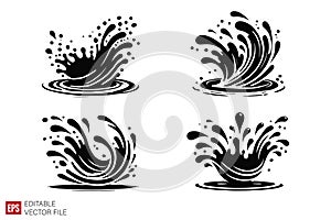 Black Water Splash Vector Illustrations