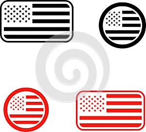 USA Flag Icons Set: Rectangular and Circular Designs