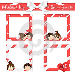Collection Frame Set Valentine`s Day , cute invitation card ,character cute boy and girl puppy love , lover send love , holiday