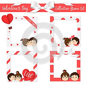 Collection Frame Set Valentine`s Day , cute invitation card ,character cute boy and girl puppy love , lover send love , holiday