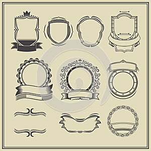 Collection of frames and labels. Retro, vintage.