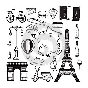 collection of french icons. Vector illustration decorative design