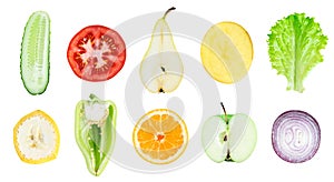 Collection of fresh fruit and vegetable slices