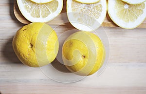 Collection of fresh grapefruit slices on background. Rotation citrus fruit. Top view.