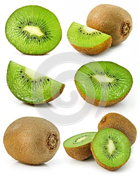 Collection of fresh kiwi fruits isolated