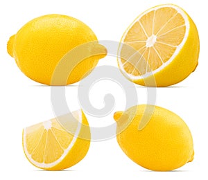 Collection fresh lemon, whole, slice, cut in half