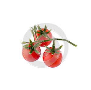 Collection fresh red tomato with green leaves, whole, cut in half, slice isolated on white background Clipping Path.