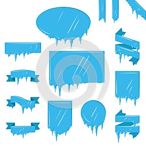 Collection of frozen icicle snow winter vector banner.