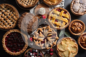 collection of fruit pies, tarts, and turnovers from various bakers