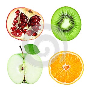 Collection of fruit slices isolated on white