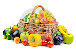 Collection fruit and vegetable in basket