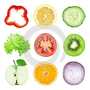 Collection of fruit and vegetable slices