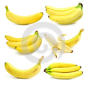 Collection of fruits banana isolated on white