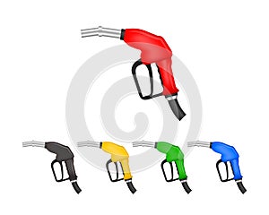 Collection Fuel injector for gasoline, diesel fuel, gas isolated on white background. Oil fuel pump template. Pump