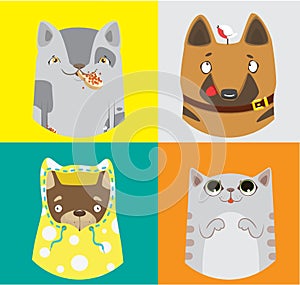 Collection of funny dogs and cats. Vector colorful pattern