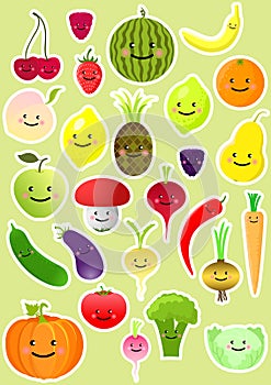 Collection of funny vegetables and fruit