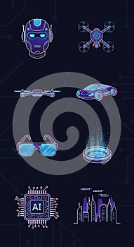 Futuristic AI Technology Icons