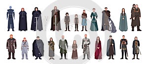 Collection of Game of Thrones novel and TV series fictional male and female characters or men and women dressed in