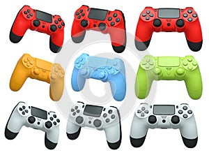 Collection of gaming controllers isolated on white background with clipping path
