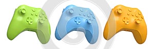Collection of gaming controllers isolated on white background with clipping path