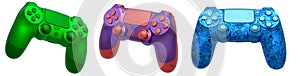 Collection of gaming controllers isolated on white background with clipping path