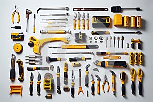 Collection of garage tools organized on a white background realistic illustration