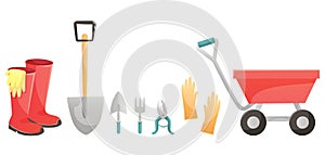 Collection of garden tools. Gardening or agriculture concept. Design elements for print, packaging or stickers.