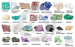 Collection from gemstones and minerals with names