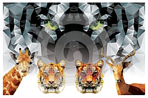 Collection of geometric polygon animals, tiger, giraffe
