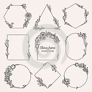 Collection of geometric vector floral frames.