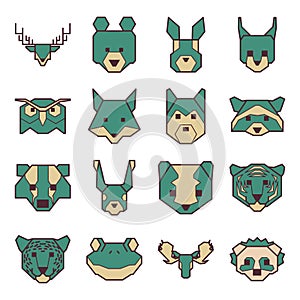 Collection of geometrical animal heads. Vector illustration decorative design