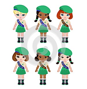 Collection of girls scouts camping outfit, summer camp activities