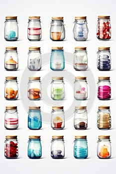 A collection of glass jars filled with different types of food. Ideal for food-related projects and designs