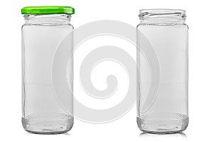 Collection of glass jars for food and preservation isolated on white background