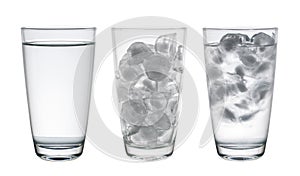 Collection of Glass with water and ice isolated on white, Clippi