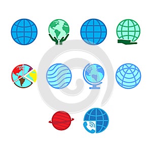 Flat color globe icon set