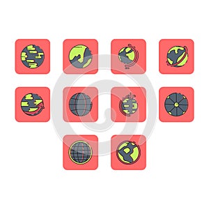Flat color globe icon set