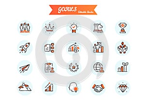 A collection of Goal Setting Icons with hand-drawn touche. Various concepts Objectives, Aspirations, Targets, Ambitions.