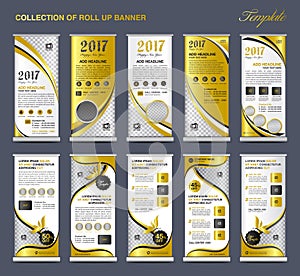 Collection Gold Roll Up Banner Design stand template, flyers